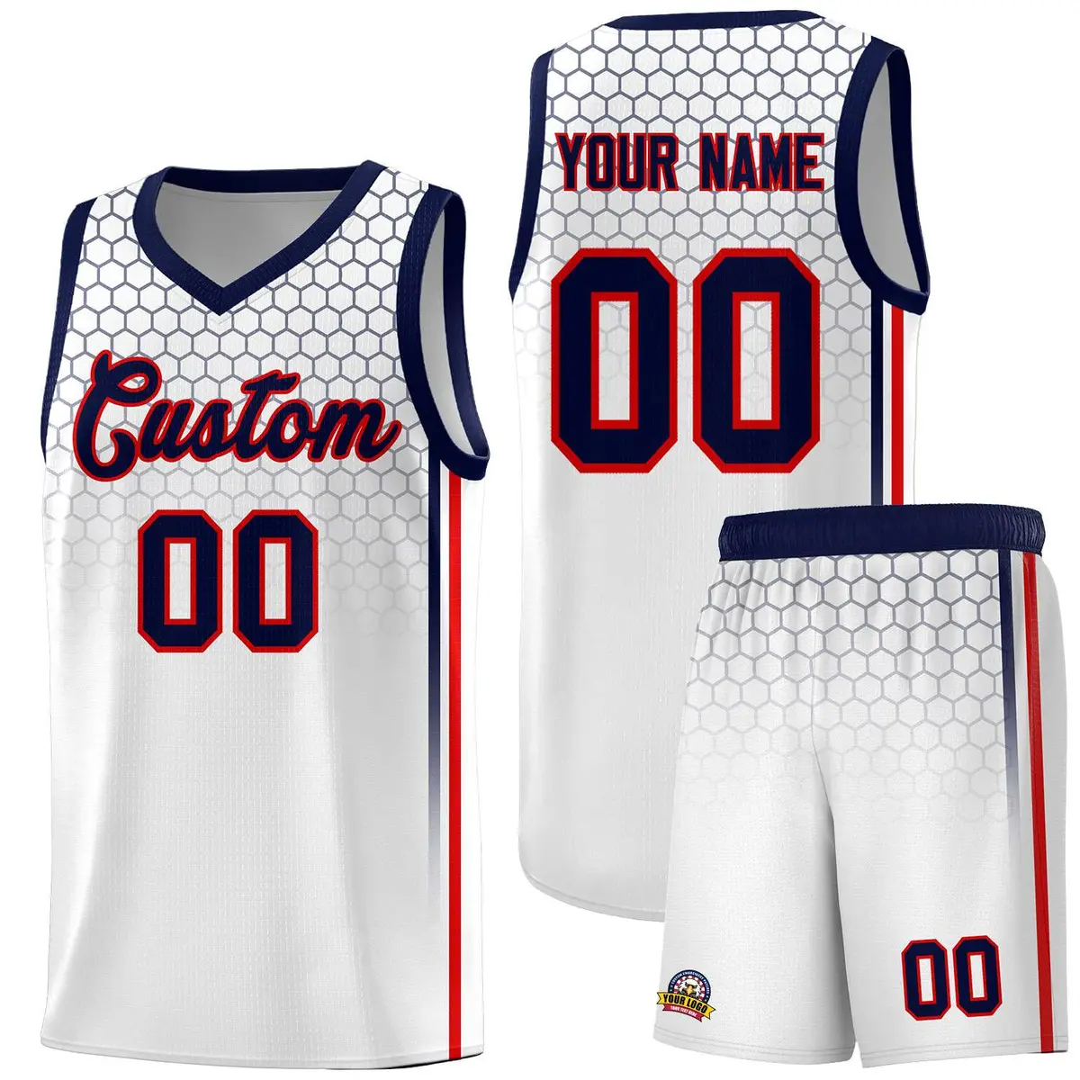 White Honeycomb Pattern Sports Uniform Basketball Jersey