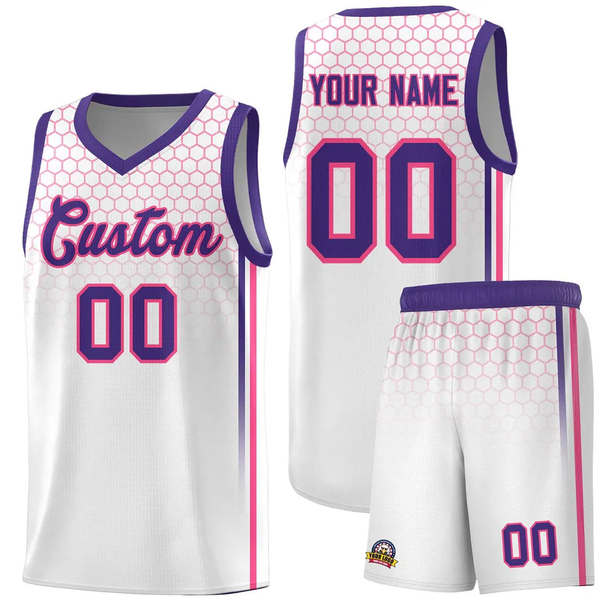 White Honeycomb Pattern Sports Uniform Basketball Jersey