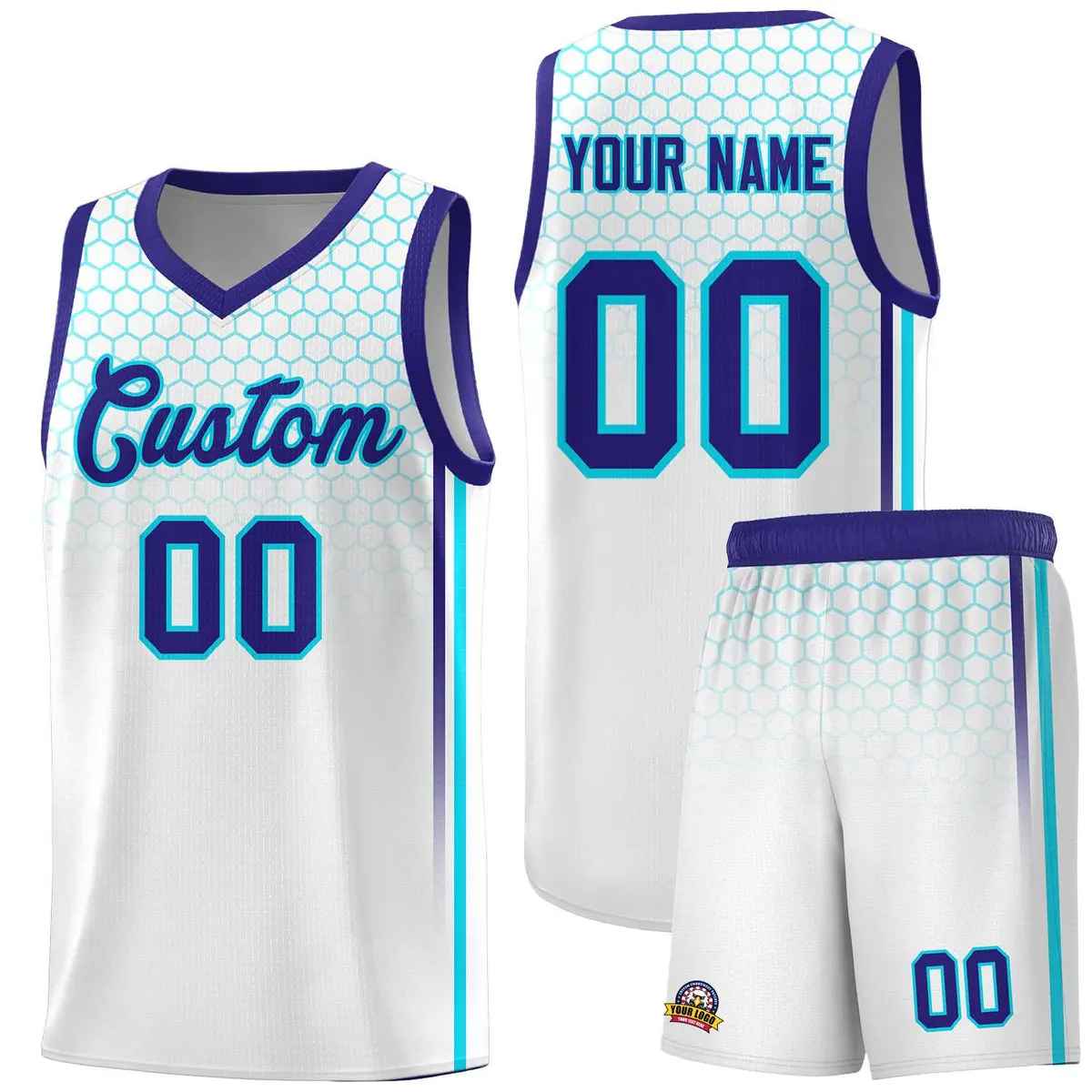 White Honeycomb Pattern Sports Uniform Basketball Jersey