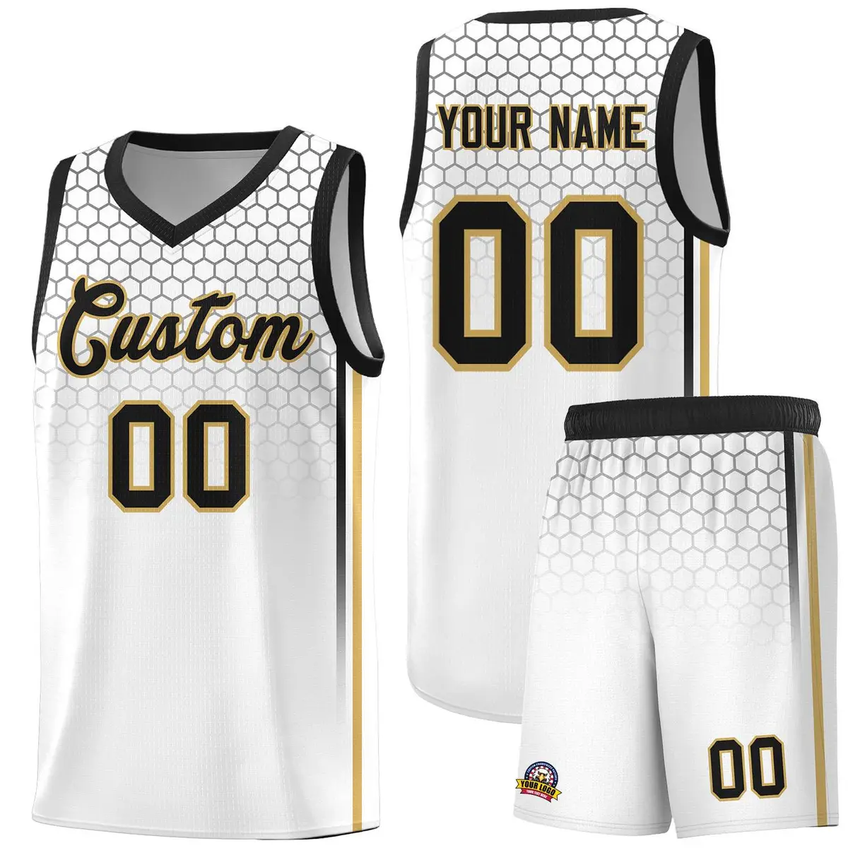 White Honeycomb Pattern Sports Uniform Basketball Jersey