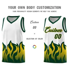 White Hunter Green Flame Pattern Sports Basketball Jersey 3