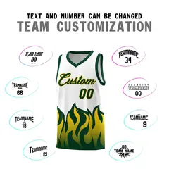 White Hunter Green Flame Pattern Sports Basketball Jersey 4