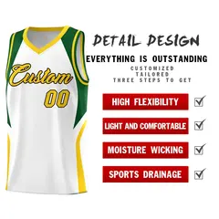 White Hunter Green Gold Color Block Basketball Jersey 2