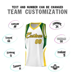 White Hunter Green Gold Color Block Basketball Jersey 4