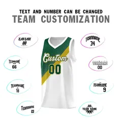 White Hunter Green Old Gold Diagonal Stripes Color Block Basketball Jersey 4