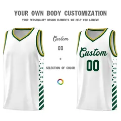 White Hunter Green Old Gold Diamond Stripe Side Basketball Jersey 3