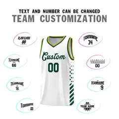 White Hunter Green Old Gold Diamond Stripe Side Basketball Jersey 4