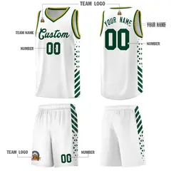 White Hunter Green Old Gold Diamond Stripe Side Basketball Jersey 5