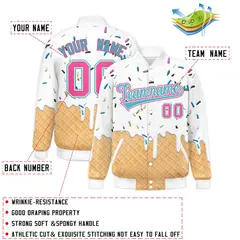 White Ice Cream Cone Graffiti Full-Snap Varsity Letterman Jacket 2