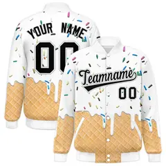 White Ice Cream Cone Graffiti Full-Snap Varsity Letterman Jacket 1