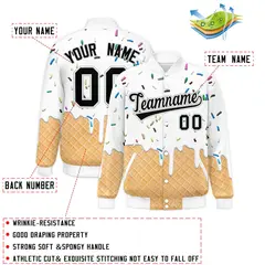 White Ice Cream Cone Graffiti Full-Snap Varsity Letterman Jacket 2