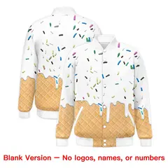 White Ice Cream Cone Graffiti Full-Snap Varsity Letterman Jacket 7