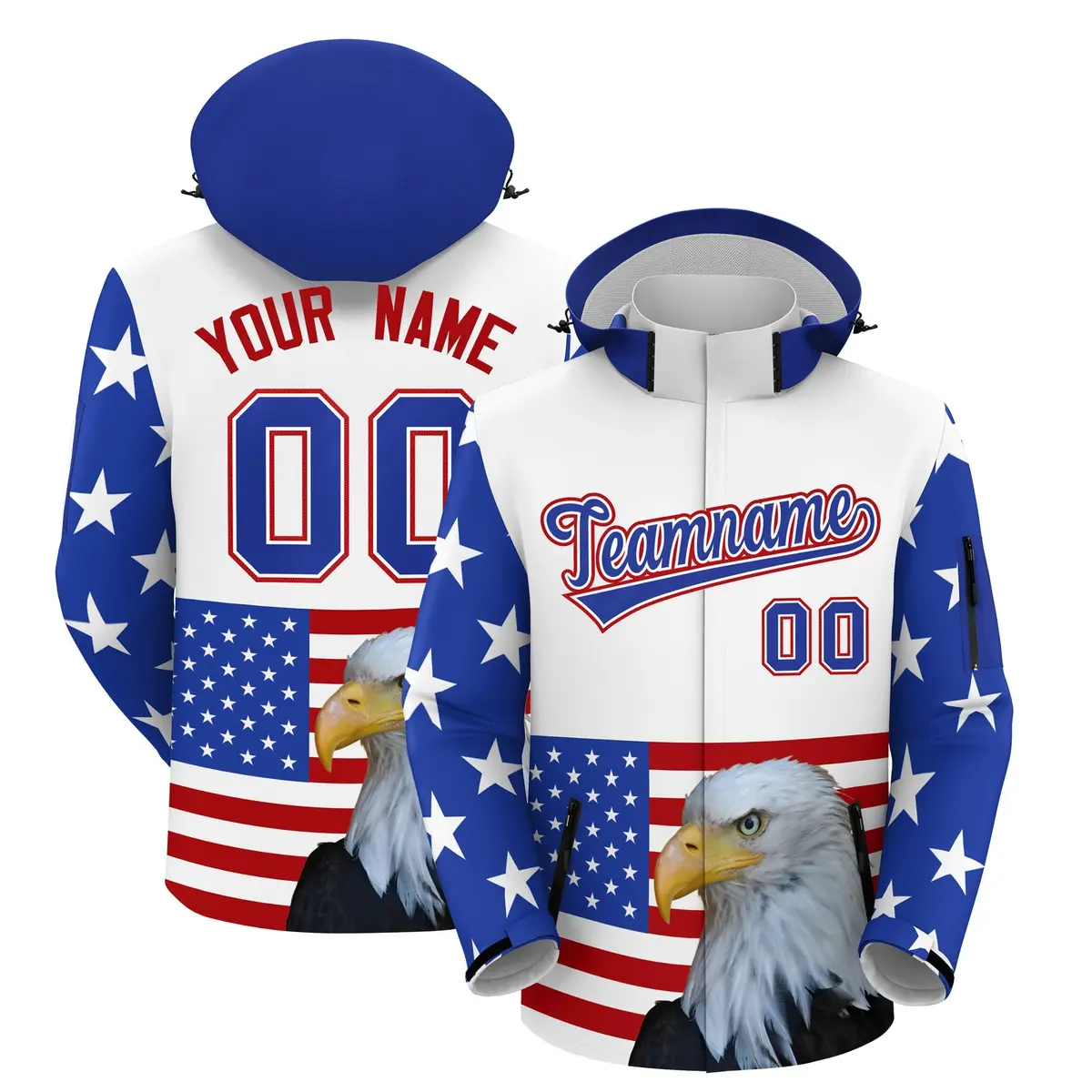 White Independence Day American Flag Waterproof Jacket