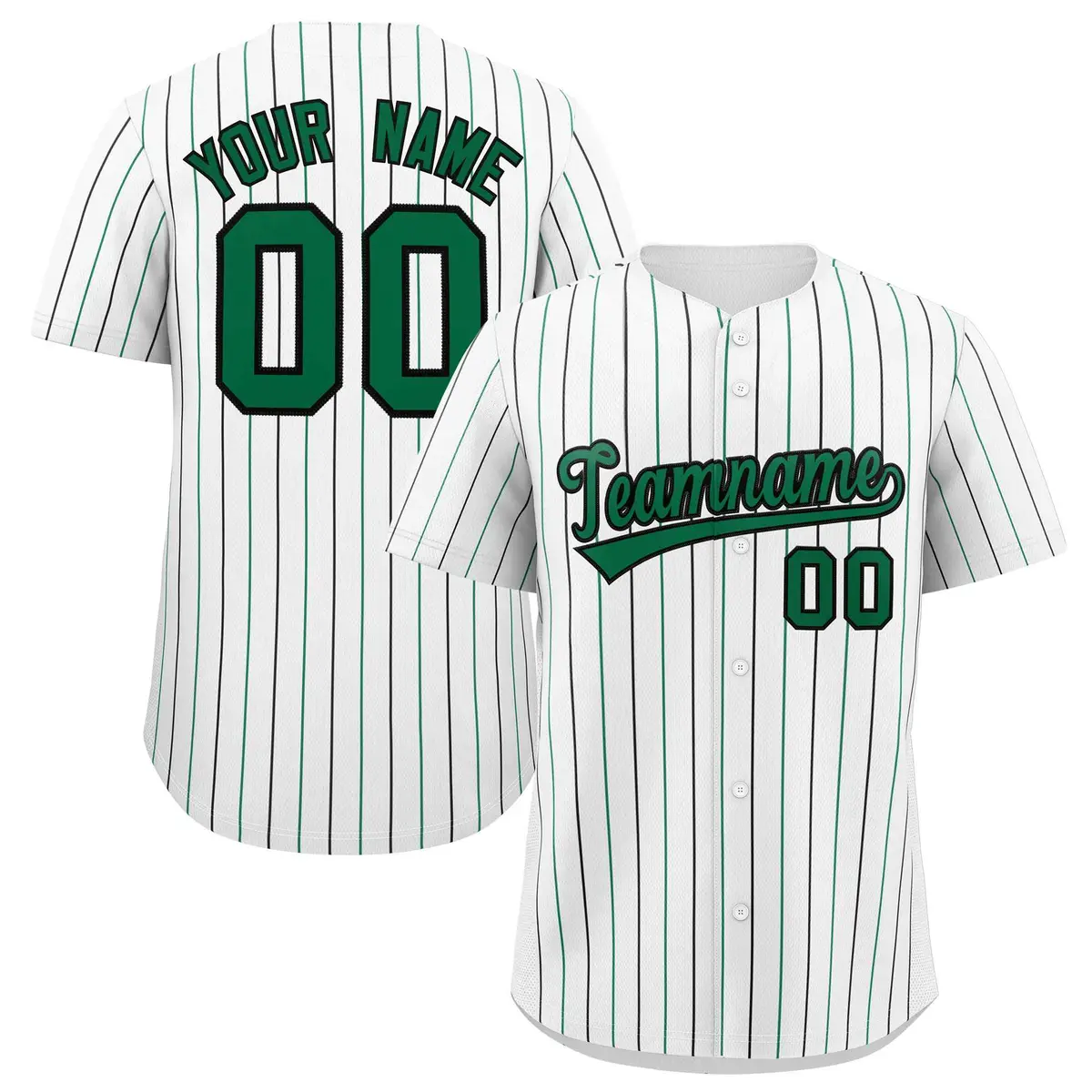White Kelly Green and Black Bi-Color Stripes Baseball Jersey