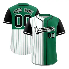 White Kelly Green and Black Pinstripe Raglan Baseball Jersey 1