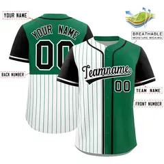 White Kelly Green and Black Pinstripe Raglan Baseball Jersey 2