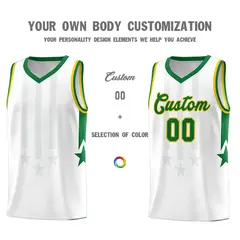 White Kelly Green and Gold Gradient Star Graffiti Basketball Jersey 3