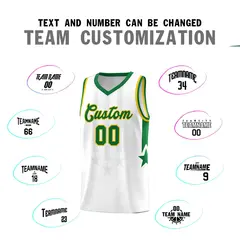 White Kelly Green and Gold Gradient Star Graffiti Basketball Jersey 4