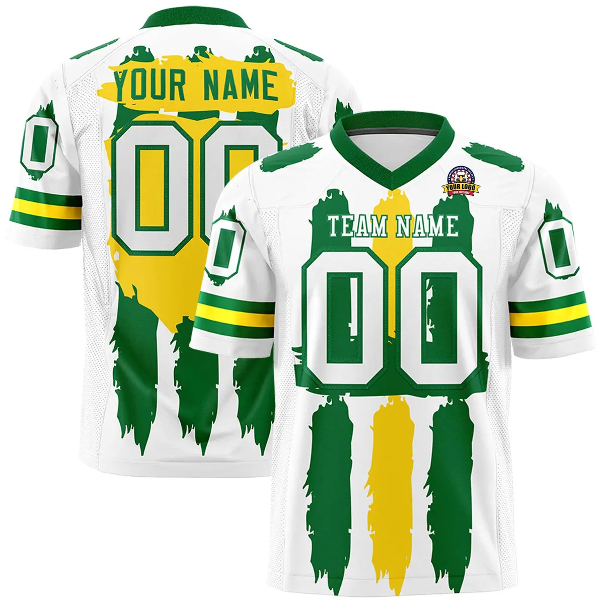 White Kelly Green and Gold Graffiti Flag Football Jersey