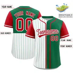 White Kelly Green and Red Pinstripe Raglan Baseball Jersey 2