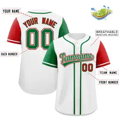 White Kelly Green and Red Raglan Sleeves Baseball Jersey 2