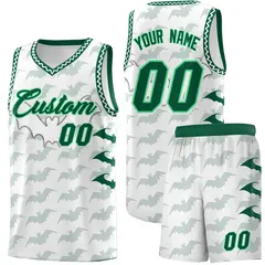 White Kelly Green Bat Pattern Halloween Basketball Jersey