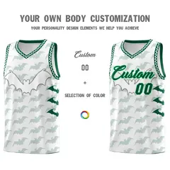 White Kelly Green Bat Pattern Halloween Basketball Jersey 3