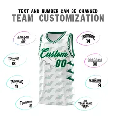 White Kelly Green Bat Pattern Halloween Basketball Jersey 4