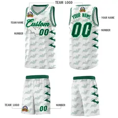 White Kelly Green Bat Pattern Halloween Basketball Jersey 5