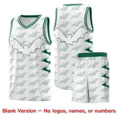 White Kelly Green Bat Pattern Halloween Basketball Jersey 7