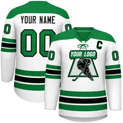 White Kelly Green Black Classic Lace-Up Neck Hockey Jersey