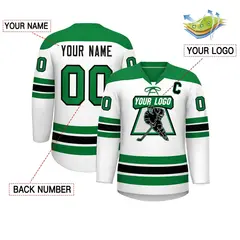 White Kelly Green Black Classic Lace-Up Neck Hockey Jersey 2