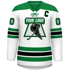 White Kelly Green Black Classic Lace-Up Neck Hockey Jersey 6