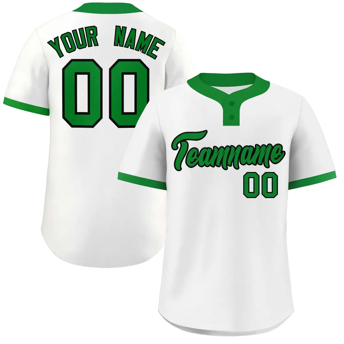 White Kelly Green Black Classic Two-Button Softball Jersey