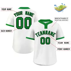 White Kelly Green Black Classic Two-Button Softball Jersey 2