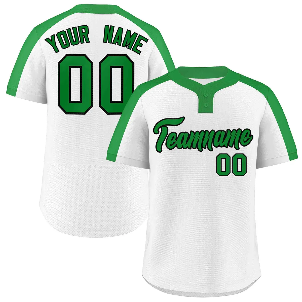 White Kelly Green Black Classic Two-Button Softball Jersey