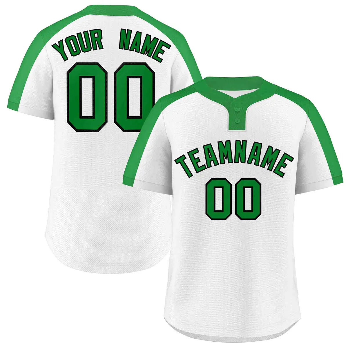White Kelly Green Black Classic Two-Button Softball Jersey