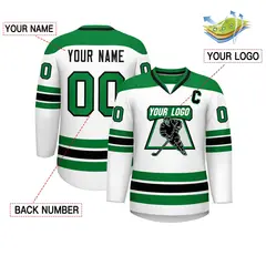 White Kelly Green-Black Classic V-Neck Hockey Jersey 2