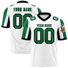 White Kelly Green-Black Color Block Raglan Football Jersey