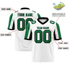 White Kelly Green-Black Color Block Raglan Football Jersey 2