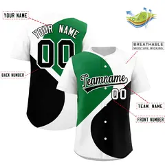 White Kelly Green-Black Half Heart Color Block Baseball Jersey 2