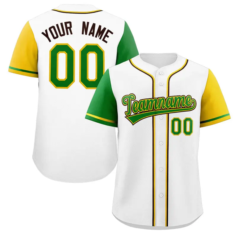 White Kelly Green-Black Raglan Sleeves Baseball Jersey