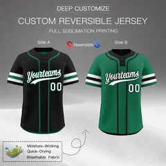 White Kelly Green Black Reversible Two-Button Baseball Jersey 2