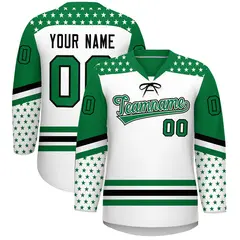 White Kelly Green Black Star Series Lace-Up Neck Hockey Jersey 1
