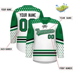 White Kelly Green Black Star Series Lace-Up Neck Hockey Jersey 2