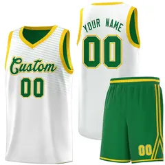 White Kelly Green Chest Slash Pattern Basketball Jersey 1