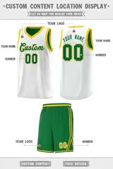 White Kelly Green Chest Slash Pattern Basketball Jersey 2