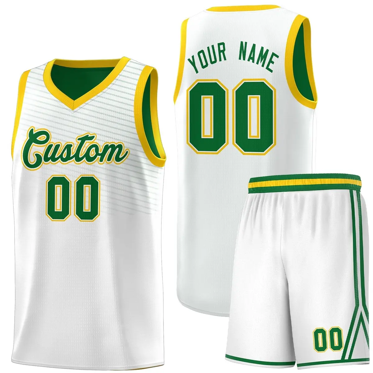 White Kelly Green Chest Slash Pattern Basketball Jersey