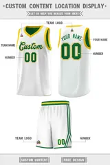White Kelly Green Chest Slash Pattern Basketball Jersey 2