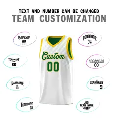 White Kelly Green Chest Slash Pattern Basketball Jersey 3